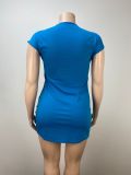 Blue Comfortable Casual Large Size Slim Hip Dress