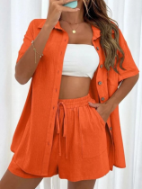 OrangeFashionable Casual Loose Shirt Suit