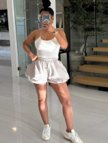 Light Grey Flower Bud Wide Leg Elastic Waist Bloomers Loose Casual Shorts