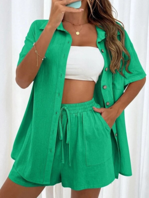 Green Fashionable Casual Loose Shirt Suit