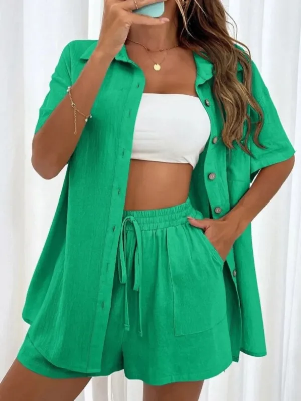 Green Fashionable Casual Loose Shirt Suit