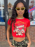 Red Sexy Skull Print Slim Fit Cropped Top