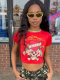 Red Sexy Skull Print Slim Fit Cropped Top