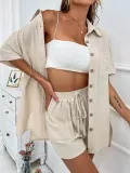 Apricot Fashionable Casual Loose Shirt Suit