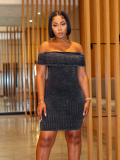 Black Sexy Tube Top Tight Knit Hip Dress