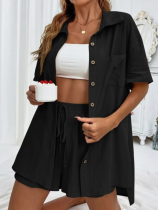 Black Fashionable Casual Loose Shirt Suit