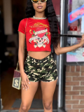 Red Sexy Skull Print Slim Fit Cropped Top
