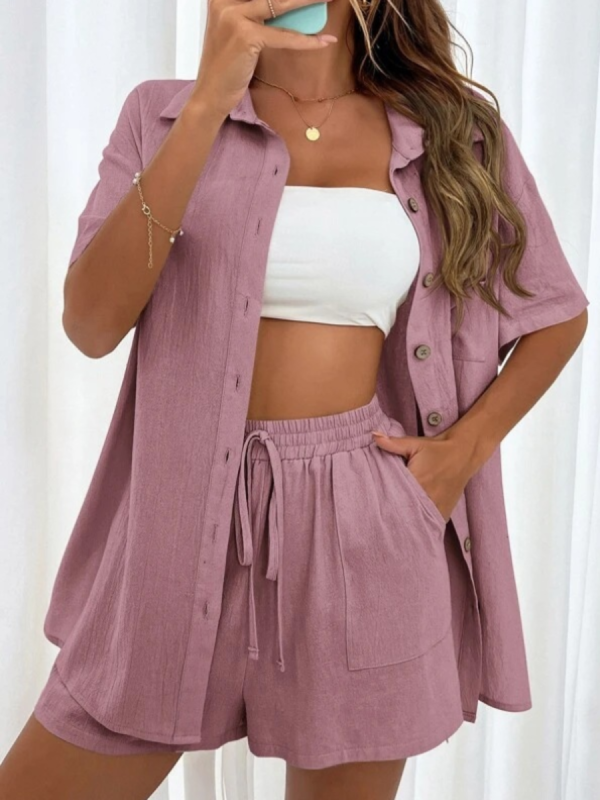Pink Fashionable Casual Loose Shirt Suit