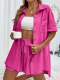 Rose Red Fashionable Casual Loose Shirt Suit