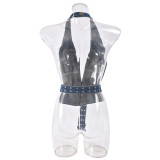 Blue New Denim Washed Sexy Backless Top