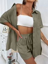 Army Green Fashionable Casual Loose Shirt Suit