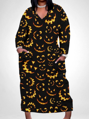 Fashion V-Neck Printed Women's Plus Size Dress