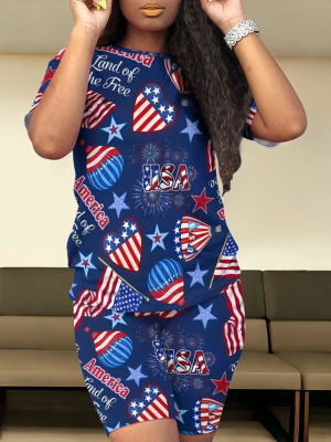 O-Neck Printed Stylish Casual Two-Piece Suit