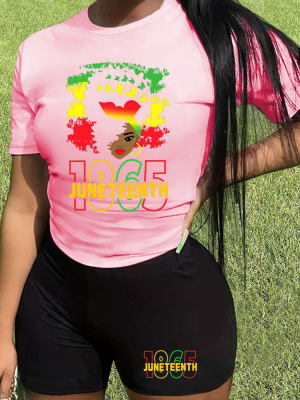Pink O-Neck Printed Personalized Casual Two-Piece Suit