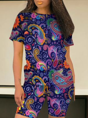 O-Neck Printed Stylish Casual Two-Piece Suit