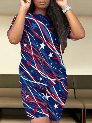 O-Neck Printed Stylish Casual Two-Piece Suit