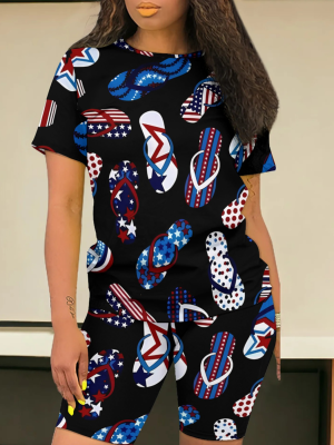 O-Neck Printed Stylish Casual Two-Piece Suit