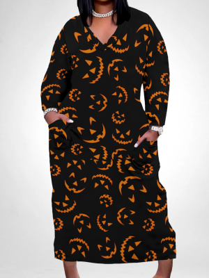 Fashion V-Neck Printed Women's Plus Size Dress