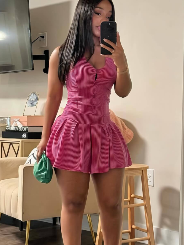 Rose Red Elastic Halterneck Backless Sexy Pleated Dress