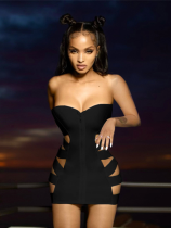 Black Sexy Hot Girl Tube Top Hollow Zipper Tight Hip Dress