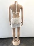White Hand-Crocheted Knitted Casual Beach Hip Dress