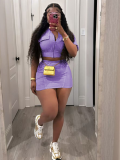 Purple Casual Washed Stitching Cardigan Skirt Two-Piece Set
