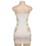 White Sexy Hot Girl Tube Top Hollow Zipper Tight Hip Dress