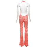 Orange Sexy See-Through Lace Jacquard Tights Jumpsuit
