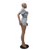 Sky Blue Casual Washed Stitching Cardigan Skirt Two-Piece Set