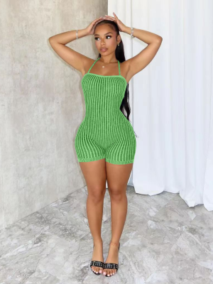 Green Sexy Fashion Casual Backless Lace-up Knitted Jumpsuit
