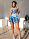 Sky Blue Tube Top Elastic Ruffle Dress