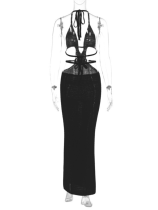 Black Sexy Halter Neck Wrap Chest Hollow Strappy Dress
