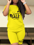 Yellow Summer O-Neck Printed Short-Sleeved T-Shirt Fashion Casual Two-Piece Suit