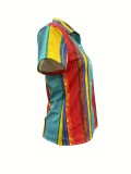 Fashion Printed Colorful Striped Shirt and Shorts Set