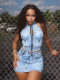 Light Blue New Embroidered Vest Short Skirt Elastic Two-Piece Set