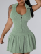 Green Casual Fashion Halterneck Backless Pleated Dress