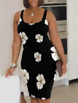 Black Summer New Suspender Print Dress