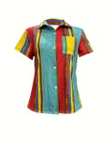 Fashion Printed Colorful Striped Shirt and Shorts Set