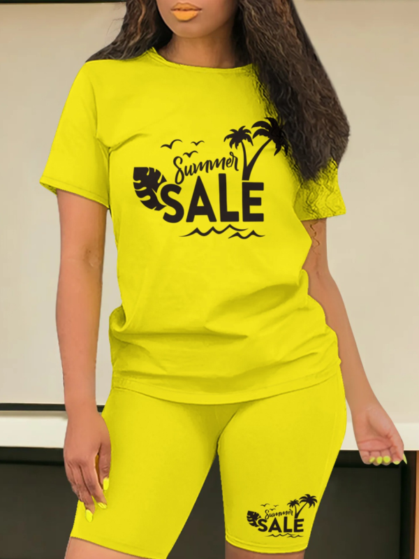 Yellow Summer O-Neck Printed Short-Sleeved T-Shirt Fashion Casual Two-Piece Suit