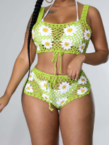 Green Stylish Hand-knitted Two-piece Set