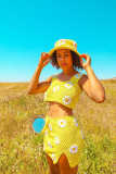 Yellow Fashionable Casual Crocheted Wool Two-piece Set