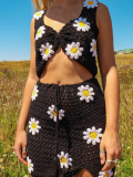 Black Fashionable Casual Crocheted Wool Two-piece Set
