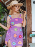 Purple Fashionable Casual Crocheted Wool Two-piece Set
