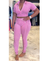 Pink Stitching Washed Distressed Lapel Deep V Two-Piece Suit