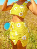 Yellow Fashionable Casual Crocheted Wool Two-piece Set