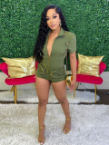 Army Green Sexy Large Pocket Zipper Overalls