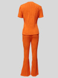 Orange Three-Dimensional Water Wave Pattern Casual High Waist Slightly Flared Two-Piece Suit