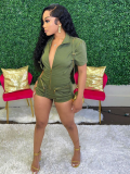 Army Green Sexy Large Pocket Zipper Overalls