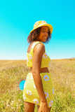 Yellow Fashionable Casual Crocheted Wool Two-piece Set