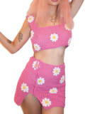 Pink Fashionable Casual Crocheted Wool Two-piece Set